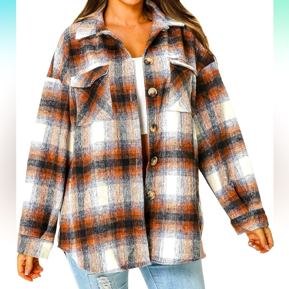 Stylish Women's Casual Loose Fit Plaid Button Down Shirt